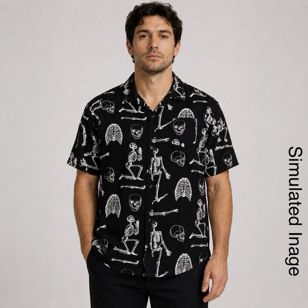 Hot Topic Skeleton Skull Shirt XL 20 Black White Rayon Goth Punk Button Up